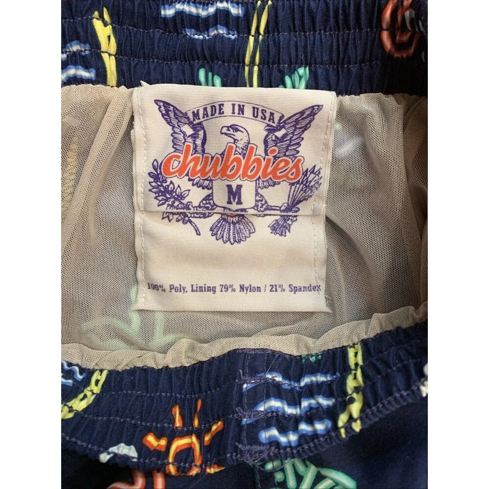 Chubbies Men's Neon Lights Elastic Waist Blue Tropical Print Swim Trunks Medium